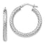 Sterling Silver 925 Women's Polished Textured Hoop Earrings
