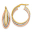 14K Tri-Color Gold Textured Twisted Hoop Earrings with Polished Finish