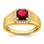 14k Cushion Created Ruby and Diamond Mens Ring