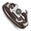 Stainless Steel Polished Functional Compass Multi Strand Brown Leather Bracelet for Men