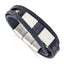Stainless Steel Polished Blue Wood Multi Strand Blue Leather Bracelet with . Extension