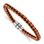 Stainless Steel Polished Black IP-plated Black and Orange Braided Leather Bracelet for Men