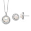 Sterling Silver Rhodium-plated 8-10mm White Button Freshwater Cultured Pearl and CZ 17 inch Necklace and Post Earrings Set
