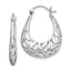 Sterling Silver Rhodium-Plated Filigree Oval Hoop Earrings Polished Leaf Design