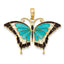 14K Gold Aqua Enameled Butterfly Pendant with Multi-Color Accents, Polished Finish