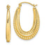 10K Gold Textured Oval Hoop Earrings with Polished Finish 25mm Creole Style