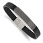 Stainless Steel Polished Enameled Striped Black Leather Bracelet for Men