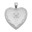 Sterling Silver RH-plated 24mm Satin & Diamond Cut With Diamond Cross Heart Locket