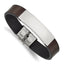 Stainless Steel Polished Brown Leather ID Bracelet for Men