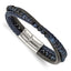 Stainless Steel Polished Multi Strand Blue Chalcedony and Tiger's Eye Beaded Black and Blue Leather Bracelet for Men