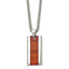 Chisel Stainless Steel Polished Red Koa Wood Inlay Enameled Pendant on a 20 inch Curb Chain Necklace