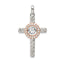 Sterling Silver 925 Cross Pendant with Rose-Tone CZ & Platinum Finish