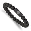 Stainless Steel Brushed Black IP-plated with White Enamel Medical ID 8.5mm Black Agate Beaded Stretch Bracelet