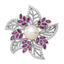 Sterling Silver Filigree Flower Brooch with Pearl and Pink Corundum Accents