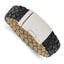 Stainless Steel Polished Black Leather Bracelet for Men