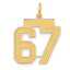 14K Gold Satin Number 67 Charm with Brushed Finish Medium, Laser-Cut