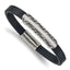 Stainless Steel Antiqued and Polished Navy Blue Leather Bracelet for Men