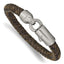 Stainless Steel Brushed Brown Braided Leather Bracelet for Men