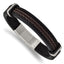 Stainless Steel Polished Black and Brown Braided Leather Bracelet with . Extension for Men