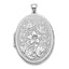 14K White Gold 32mm Oval Flower With Scrolls Locket