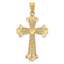 14K Gold Diamond-Cut Polished Filigree Cross Pendant with Hearts, Reversible