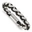 Stainless Steel Polished Braided Black Leather Bracelet for Men