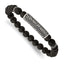 Stainless Steel Antiqued and Polished with Black Cubic Zirconia 8.5mm Agate Beaded Stretch Bracelet