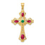 14K Gold Ruby and Emerald Cabochon Cross Pendant Elegant, Natural Gemstones