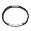 Stainless Steel Brushed and Polished Black Leather ID Bracelet for Men
