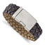 Stainless Steel Brushed Brown Leather ID Bracelet for Men