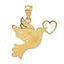 14K Gold Dove with Heart Pendant, Polished & Brushed Finish
