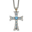 Shey Couture Sterling Silver Rhodium-plated with 14K Accent 18 Inch Antiqued Round Blue Topaz Cross Necklace