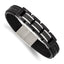 Stainless Steel Brushed & Polished Black IP Carbon Fiber Leather Bracelet for Men