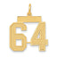14K Yellow Gold Satin Finish Number 64 Charm Medium, Laser Cut Design