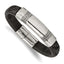 Stainless Steel Antiqued and Polished Black Woven Leather ID Bracelet for Men