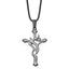 Men's Stainless Steel Cross Pendant Necklace with Black Leather Cord
