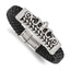 Stainless Steel Antiqued and Polished Fleur de Lis Black Leather Bracelet for Men