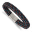 Stainless Steel Polished Braided Multi-color Wire and Black Leather Bracelet