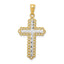 14K Gold Rhodium Diamond-Cut Budded Cross Pendant Polished, Elegant Design