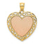 14K Two-Tone Gold Heart Pendant with Polished Lace Trim Elegant Design
