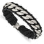 Stainless Steel Brushed Curb Chain and Black Leather Bracelet for Men