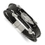 Stainless Steel Polished Feather Multi Strand Black Leather Bracelet