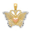 14K Two-Tone Gold Butterfly Heart Pendant with White Rhodium Detailing, Polished Finish