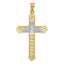 14K Gold Polished Diamond-Cut Dove Cross Pendant with Rhodium Accents