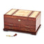 Luxury Giftware by Jere High GloSterling Silver Bubinga Veneer w/Mapa Burl and Scrolled Inlay Fold-out Top 4-drawer Locking Wooden Jewelry Box