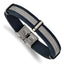 Stainless Steel Polished Blue Leather and Wire Bracelet for Men