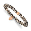 Stainless Steel Polished Rose IP-plated 6mm Black and White Striped Agate Beaded Stretch Bracelet for Women