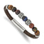 Stainless Steel Antiqued and Polished MultiColor Tiger's Eye Beads Brown Leather Bracelet for Men