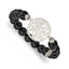 Stainless Steel Polished Tree of Life 8mm Black Agate Beaded Stretch Bracelet for Women