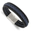 Stainless Steel Polished Black and Blue Braided Leather Bracelet for Men